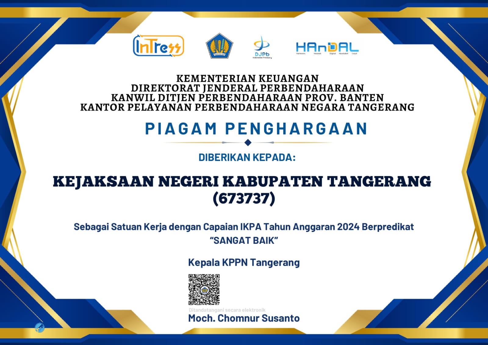 Prestasi Gemilang, Kejari Kabupaten Tangerang Raih Penghargaan IKPA dari KPPN