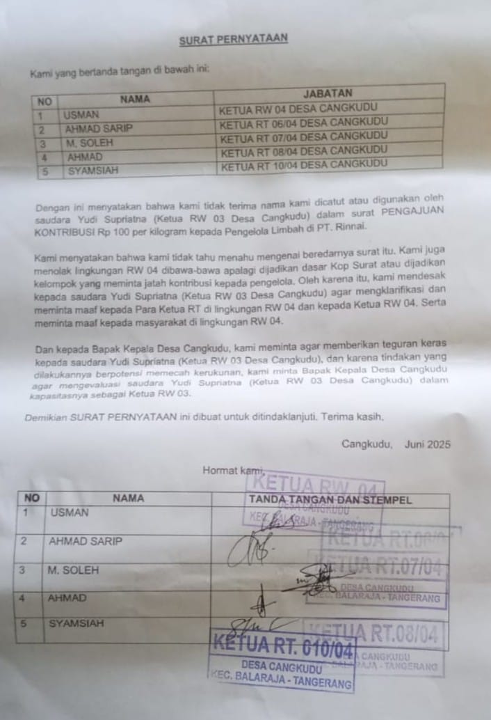 Ketua RW 04 Protes, Desak RW 03 Minta Maaf karena Catut Namanya dalam Surat Jatah Limbah