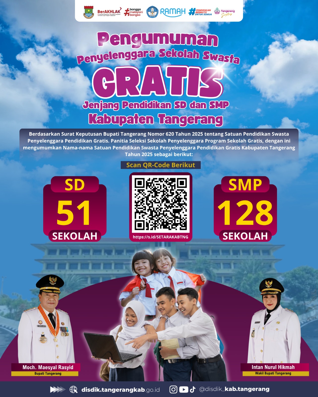 Sekolah Gratis 2025 Diluncurkan, 179 Sekolah Swasta di Kabupaten Tangerang Jadi Mitra
