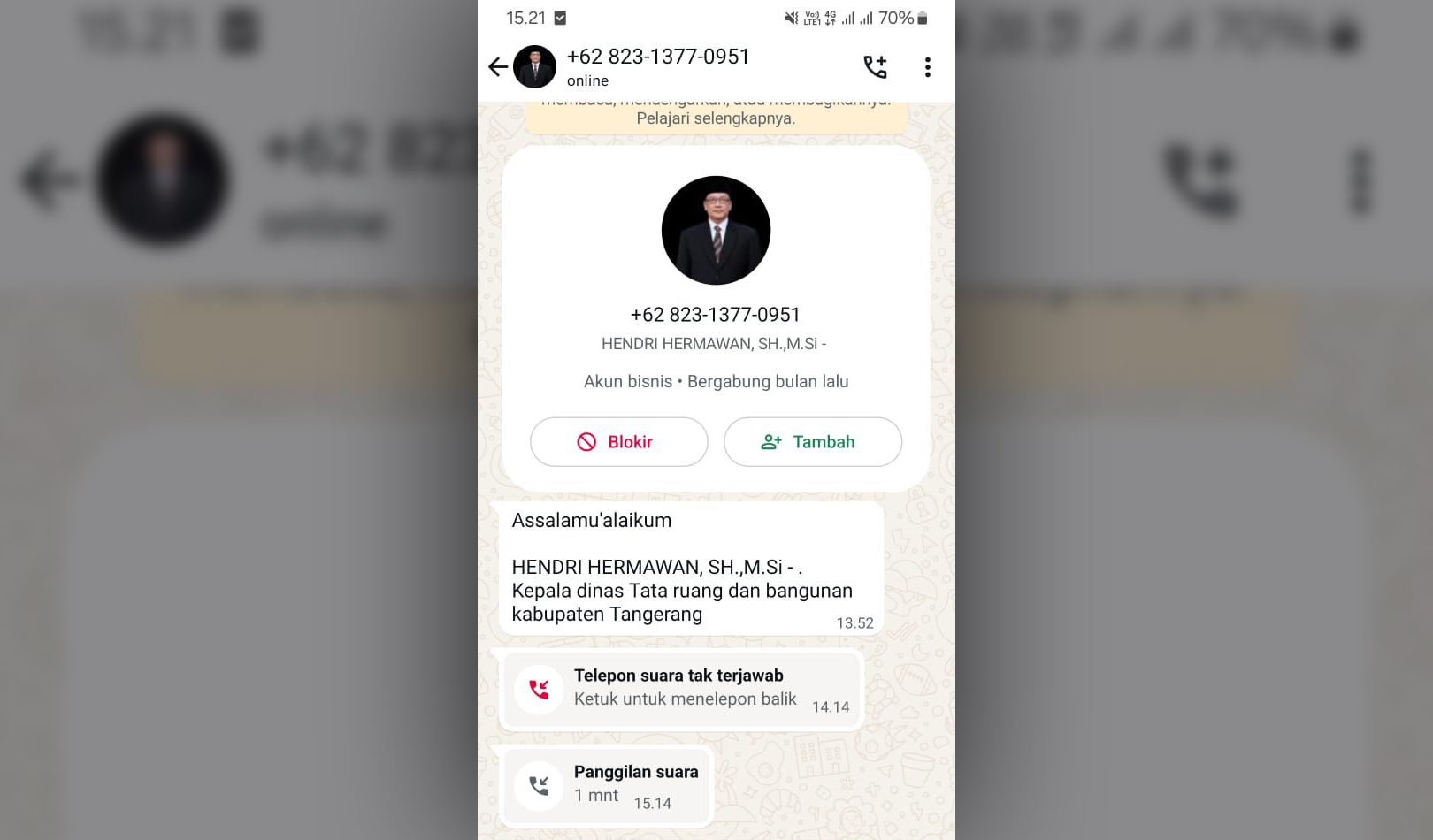 Waspada! Penipu Gunakan Nama Kadis DTRB Kabupaten Tangerang untuk Tipu Warga